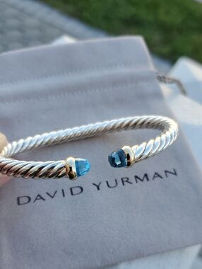 David Yurman 5mm Blue Topaz Classic Cable Cuff Bracelet